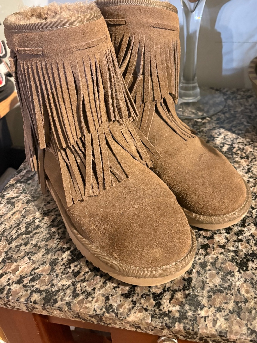 Koolaburra Brown Suede Fringe Winter Boots